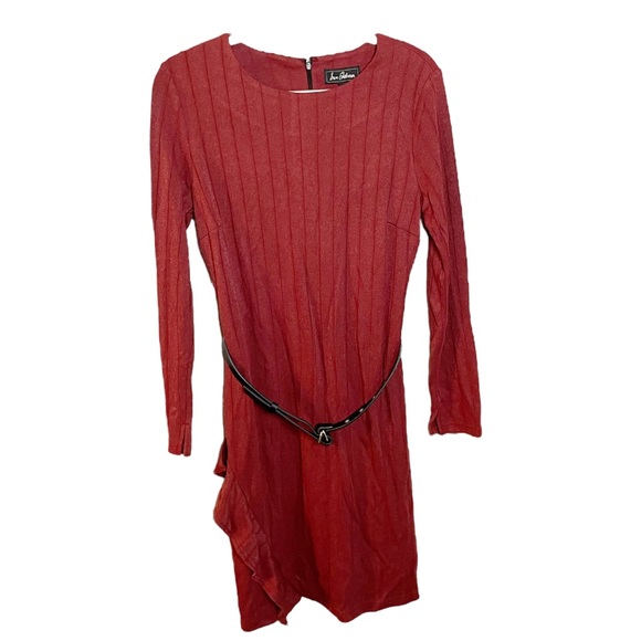 Sam Edelman Dress Long Sleeve Ribbed Belted Dress Red Size 6 NWT - Picture 2 of 6